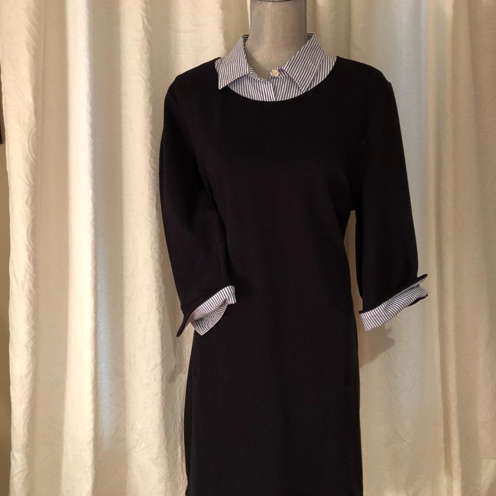 NWT Talbots Navy Blue dress faux collar + cuff